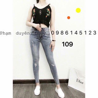 Quần jean nữ xước vải đẹp co giãn