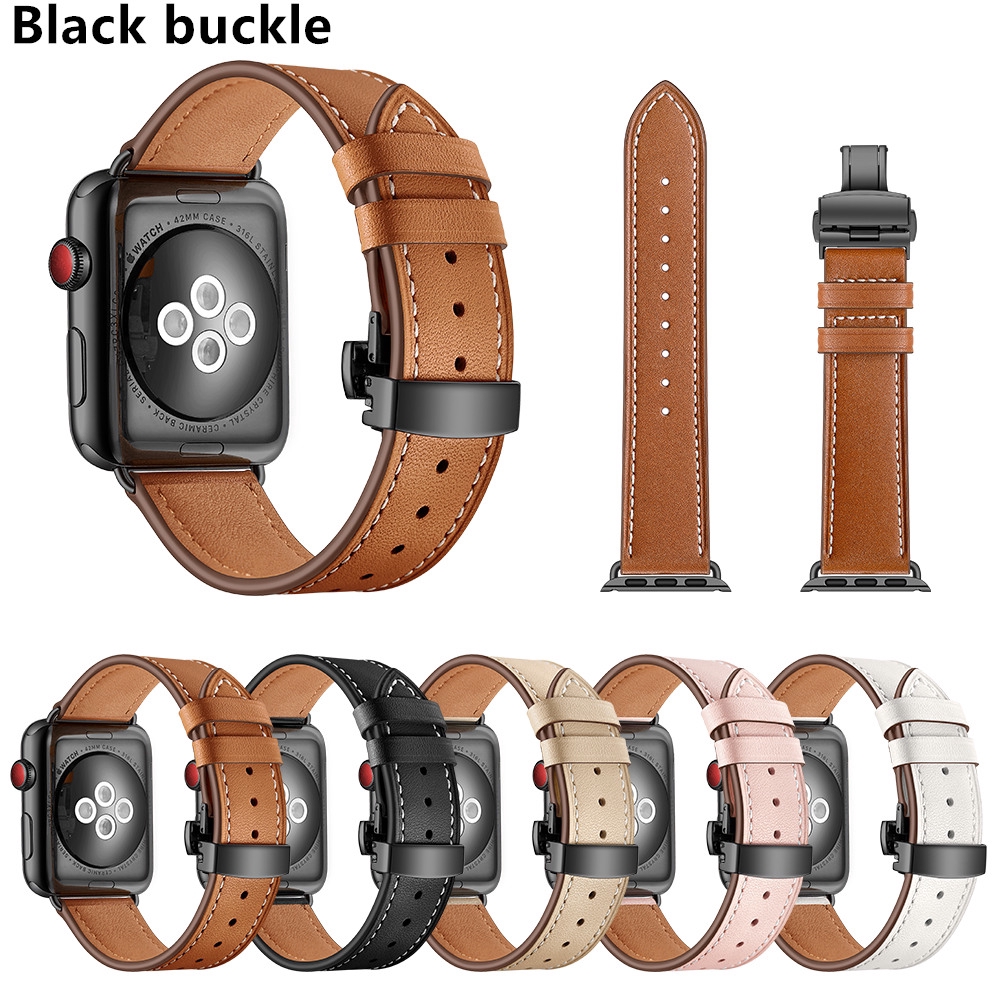 Dây đeo cổ tay bằng da thật thay thế cho đồng hồ Apple Watch 38mm 40mm 42mm 44mm series 6 SE 5 4 3 2 1