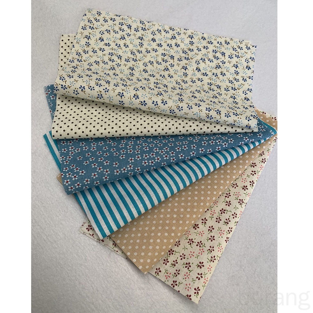 Set 6 tấm vải cotton họa tiết hoa chấm bi kẻ sọc dành cho làm đồ thủ công
