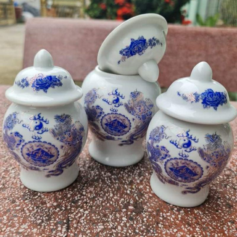 Hũ Đựng Muối Gạo Hàng Cao Cấp Gốm Sứ Bát Tràng Việt Nam-Đồ Thờ Tâm Linh.