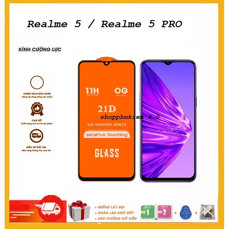 Kính Cường lực Realme 5 / Realme 5 pro Full màn hình 21D độ kết dính cao Tặng Phụ Kiện Dán | BigBuy360 - bigbuy360.vn