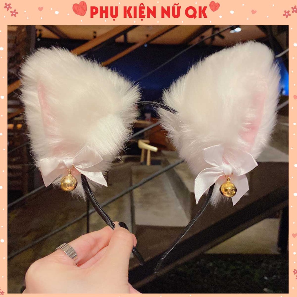 Bờm cài tóc nữ tai mèo đen trắng có chuông và không chuông, bờm tóc tai mèo Cosplay xinh xắn cho nữ BD9