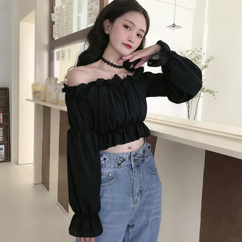 Áo trễ vai tay phồng màu trơn thời trang cho nữ