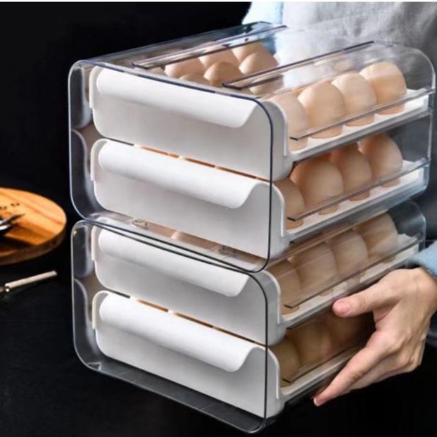 Hàng giao ngayHộp bảo quản ngăn kéo trứng Hai lớp trong suốt không độc hại Dày lên Hộp lưu trữ dung lượng lớn có Tay cầm cho Tủ lạnh