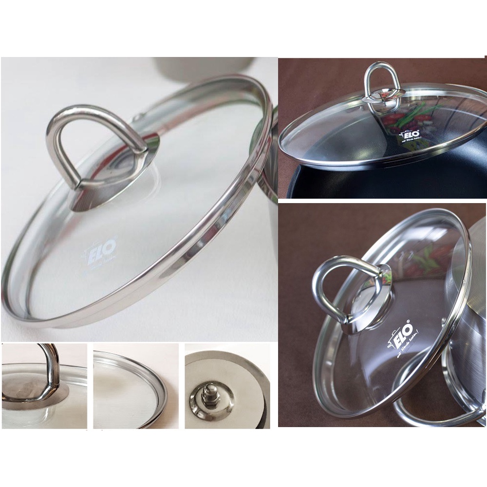 Vung Kính Nồi, Chảo chống dính ELo Cường Lực, Chịu Nhiệt, Nắp Nồi Đủ Size 16cm/18cm/20cm/24cm/28cm