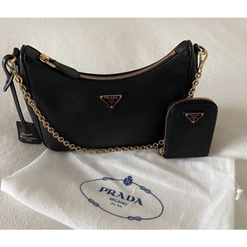 Túi Xách P RA DA Chất Da Xước Sz22cm