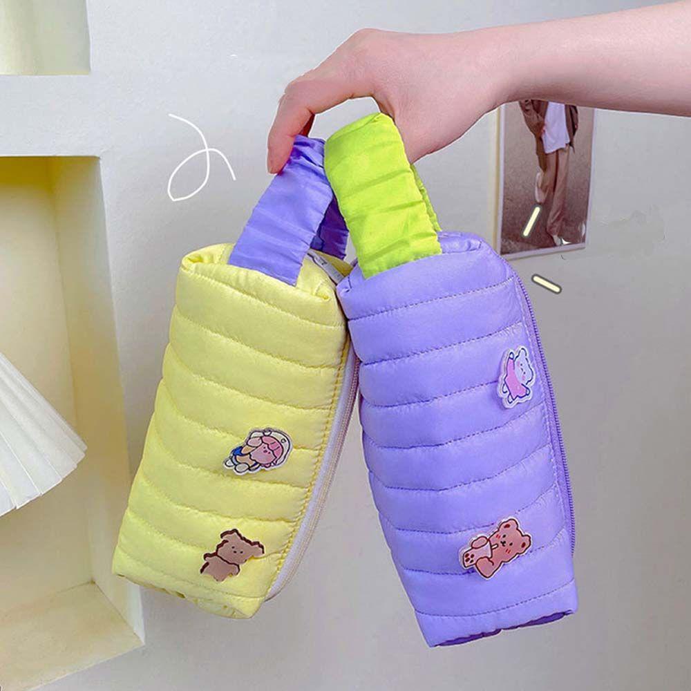 Túi Đựng Bút Màu Trơn Sức Chứa Lớn Có Dây Đeo Cổ Tay Thời Trang Đơn Giản