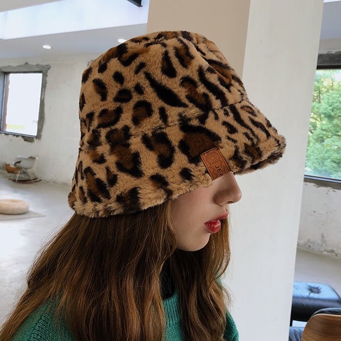 Nón bucket họa tiết da báo phong cách retro thời trang cho nữ