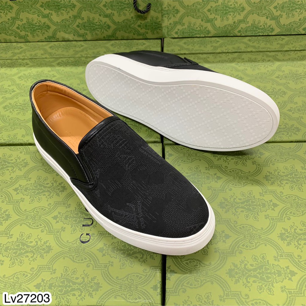 Giày lười nam Lv đế cao su đúc cao cấp_ giày slip-on in chữ Lv chất da pu siêu hot