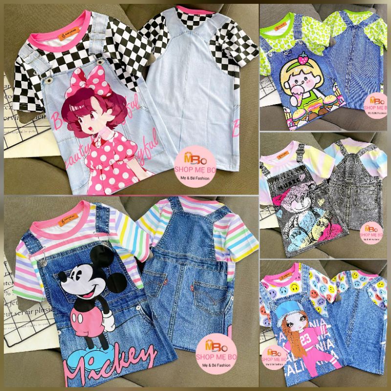 Váy đầm cho bé gái 3d thun lạnh cộc tay in hoạt hình mickey, mèo kitty, ngựa pony đáng yêu size từ 8 đến 24kg
