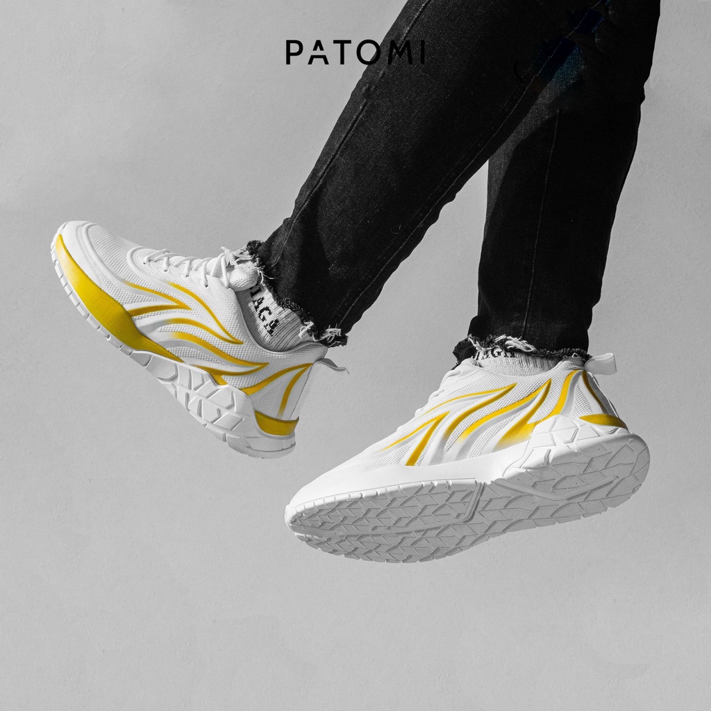 Giày thể thao nam cổ thấp chính hãng PATOMI, giày sneaker nam trắng lửa vàng phong cách ulzzang Hàn quốc-G226