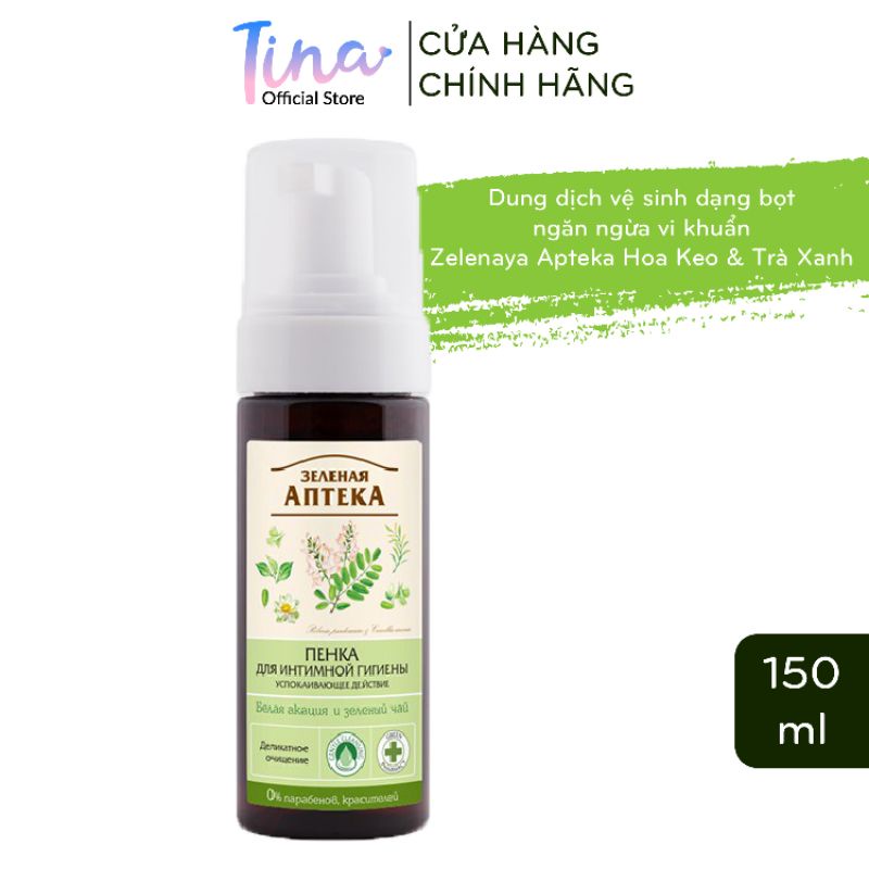 Dung dịch vệ sinh phụ nữ Zelenaya Apteka dạng bọt chiết xuất hoa keo và trà xanh 150ml - BioTopCareOfficial - TN196