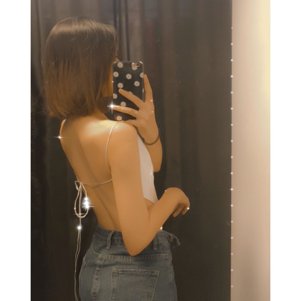 Áo croptop yếm lụa màu đen và màu trắng HAC89 - Hỉn Hỉn Store