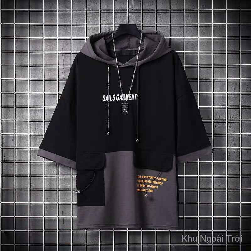 Áo thun unisex hoodie tay ngắn dáng rộng phong cách Hàn Quốc thời trang mùa hè 2022 cho nam và nữ