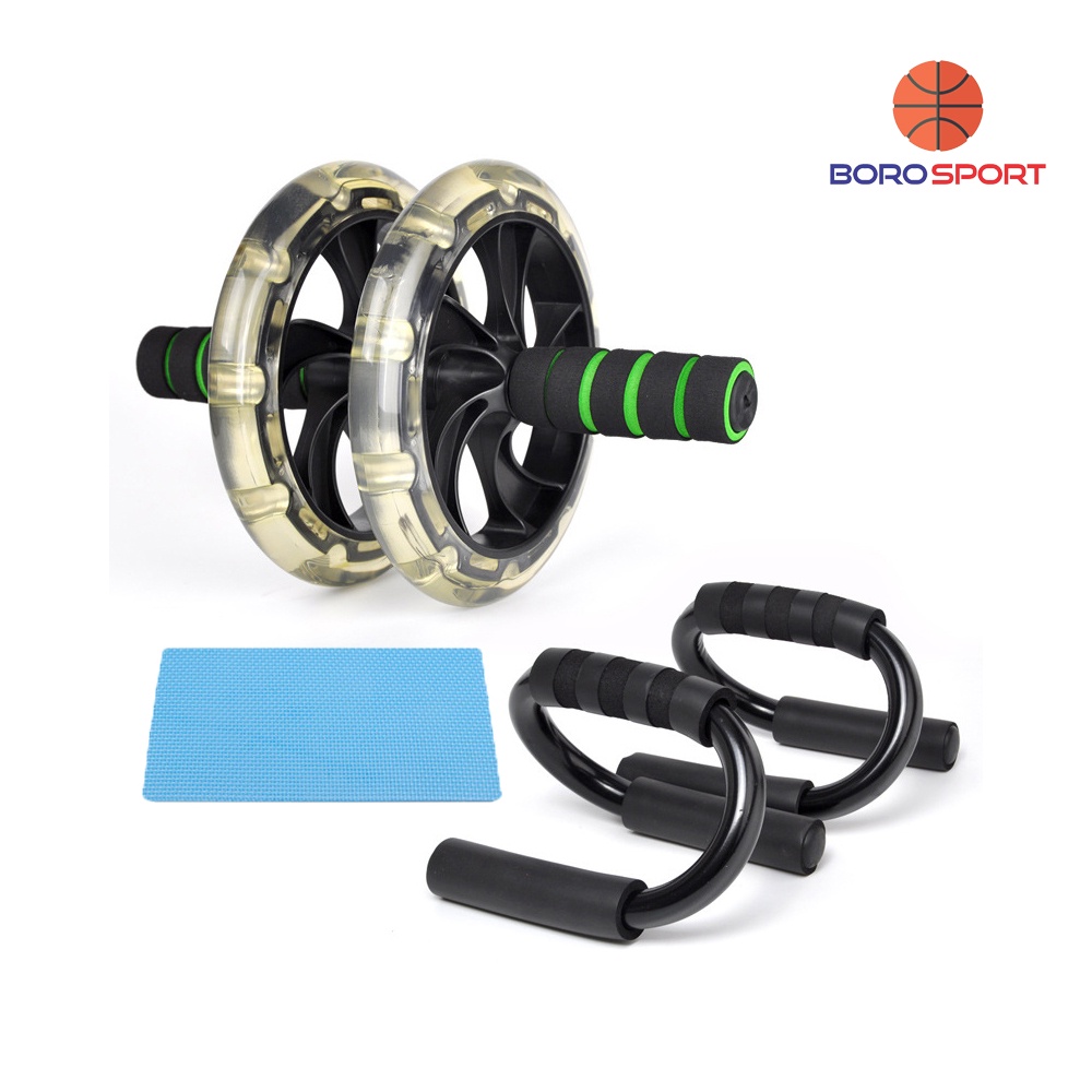 Combo Con Lăn Tập Bụng Và Dụng Cụ Hít Đất Lõi Thép Chịu Lực Cleacco ( Tặng Kèm Thảm Xốp Kê Gối ) BORO SPORT