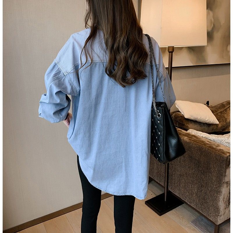 Áo Sơ Mi Denim Tay Dài Dáng Rộng Phong Cách Hàn Quốc Thời Trang Mùa Xuân 2022 Mới