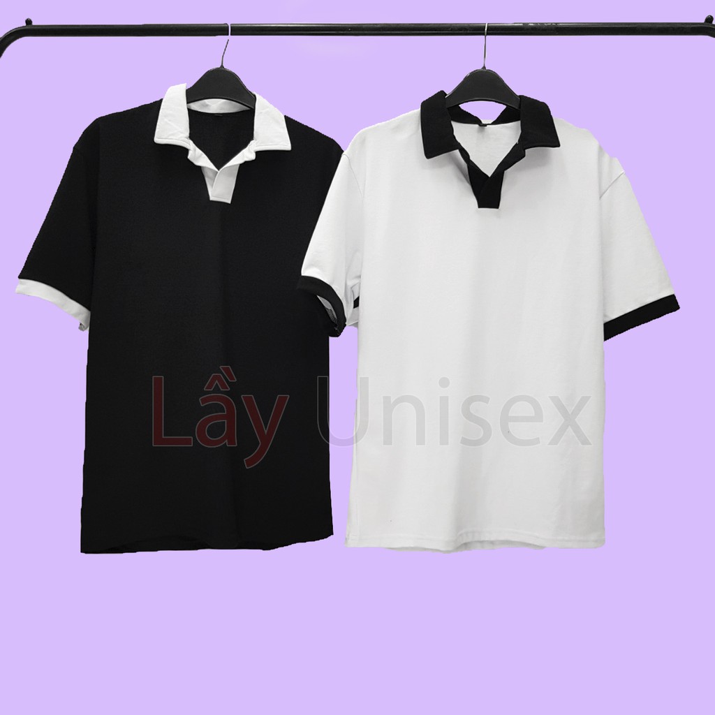 Áo thun trơn nam cổ vest trắng đen fom rộng unisex | BigBuy360 - bigbuy360.vn