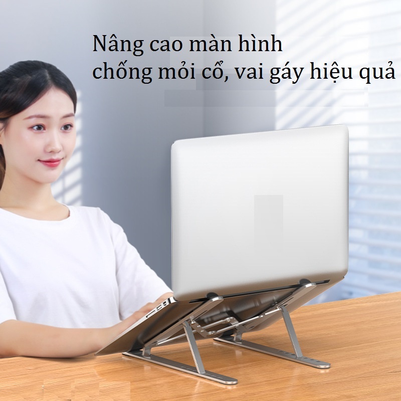 Giá đỡ laptop stand nhôm hỗ trợ tản nhiệt công thái học, có thể gấp gọn chỉnh độ cao để laptop ipad macbook surface D103