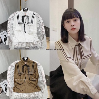 Áo sơ mi tiểu thư ulzzang cổ vuông phối nơ - SM34