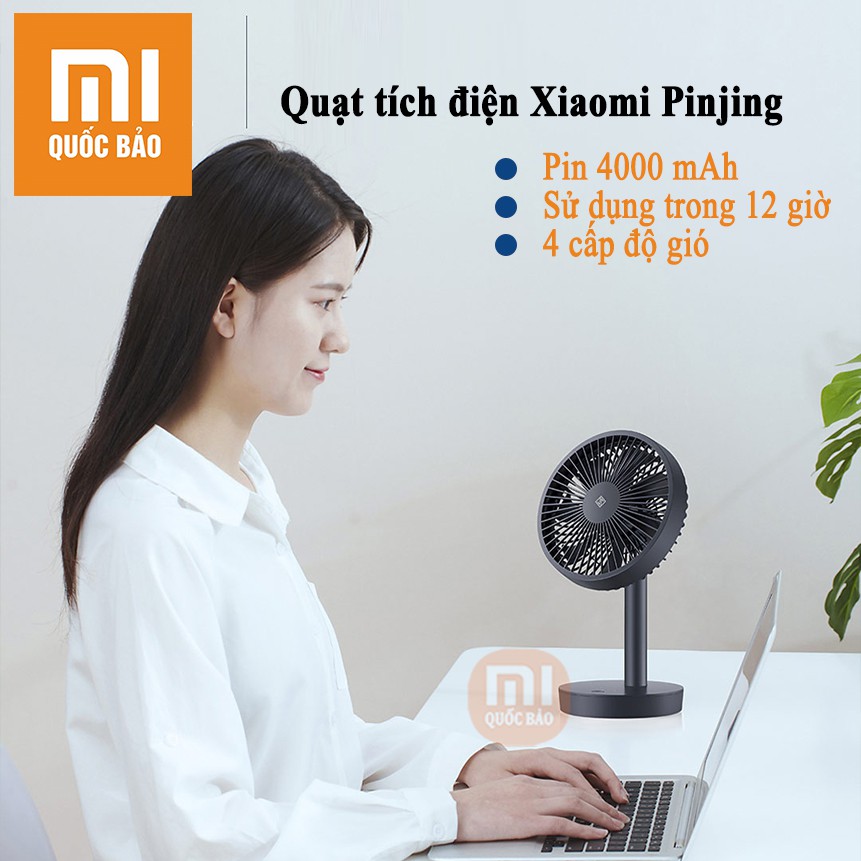 Quạt tích điện Để Bàn 7 Cánh Xiaomi Jipin, bốn cấp độ gió, dung lượng pin cao 4000 mAh