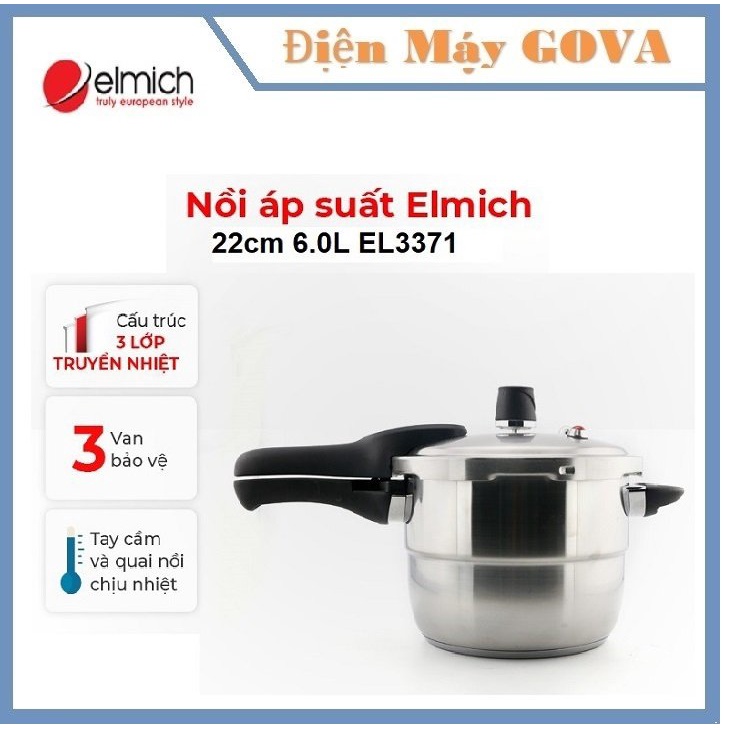 Nồi Áp Suất Inox 304 Elmich 20cm 4.0L EL3369, Elmich 22cm 6.0L EL3371