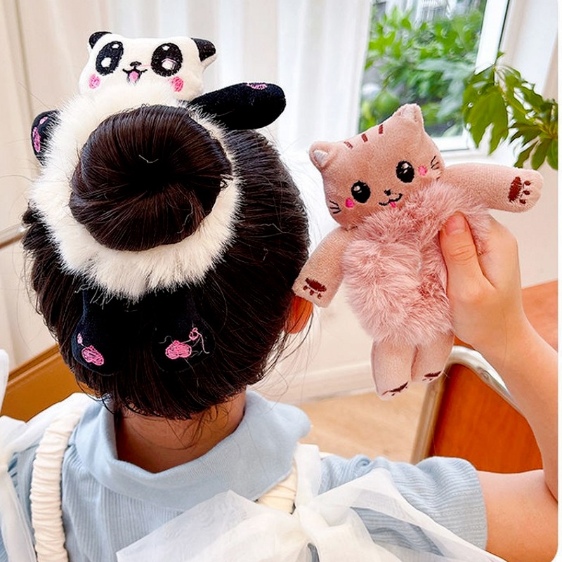 Dây buộc tóc cao su co giãn hình thỏ hoạt hình nhồi bông cho nữ