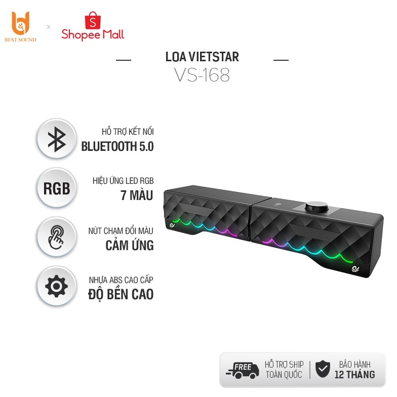 [Mã ELHACE giảm 4% đơn 300K] Loa vi tính bluetooh VS-168, USB hiệu ứng LED RGB,công suất lớn, bảo hành 12 tháng