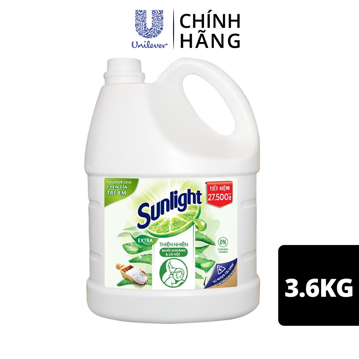 Nước Rửa Chén Bát Sunlight Thiên Nhiên Muối Khoáng &amp; Lô Hội 3.6kg