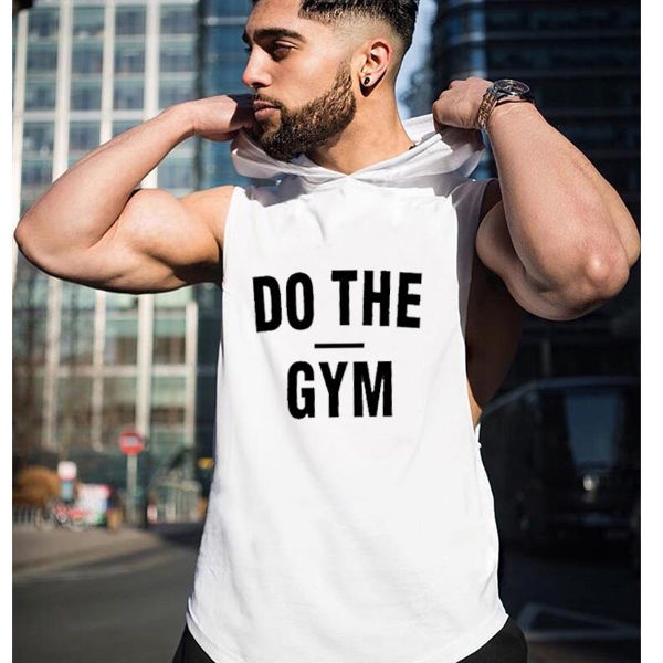 Áo Thun Sát Nách Có Mũ Trùm Đầu Chất Liệu 35% Phong Cách Thể Thao Cho Nam Giới