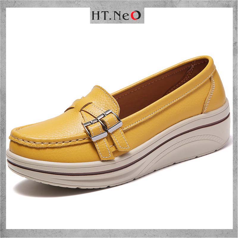 Giày da nữ HT.NeO , Giày búp bê Snipon đế xuồng cao 7cm tôn dáng ,2 đai chéo phong cách trẻ trung GDN12