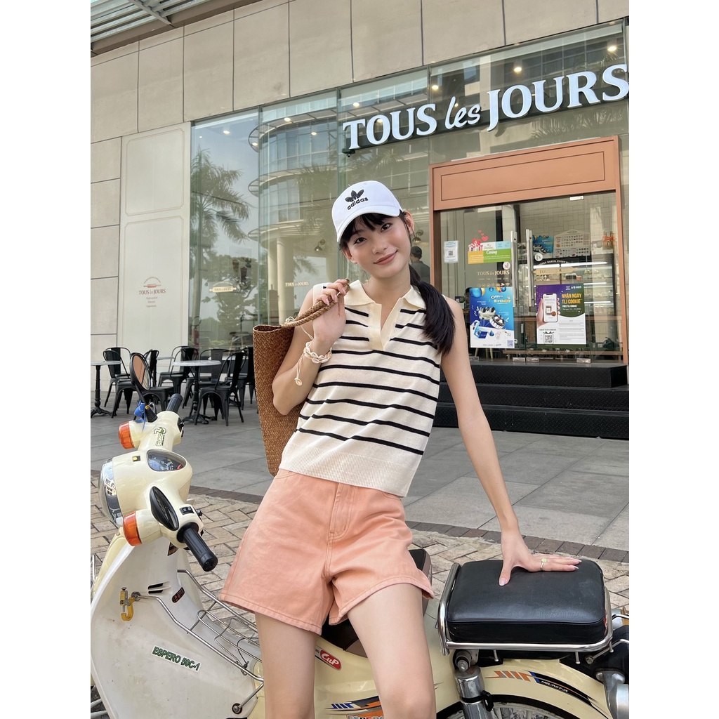 Áo thun len không tay cổ gập NOMIE TOP