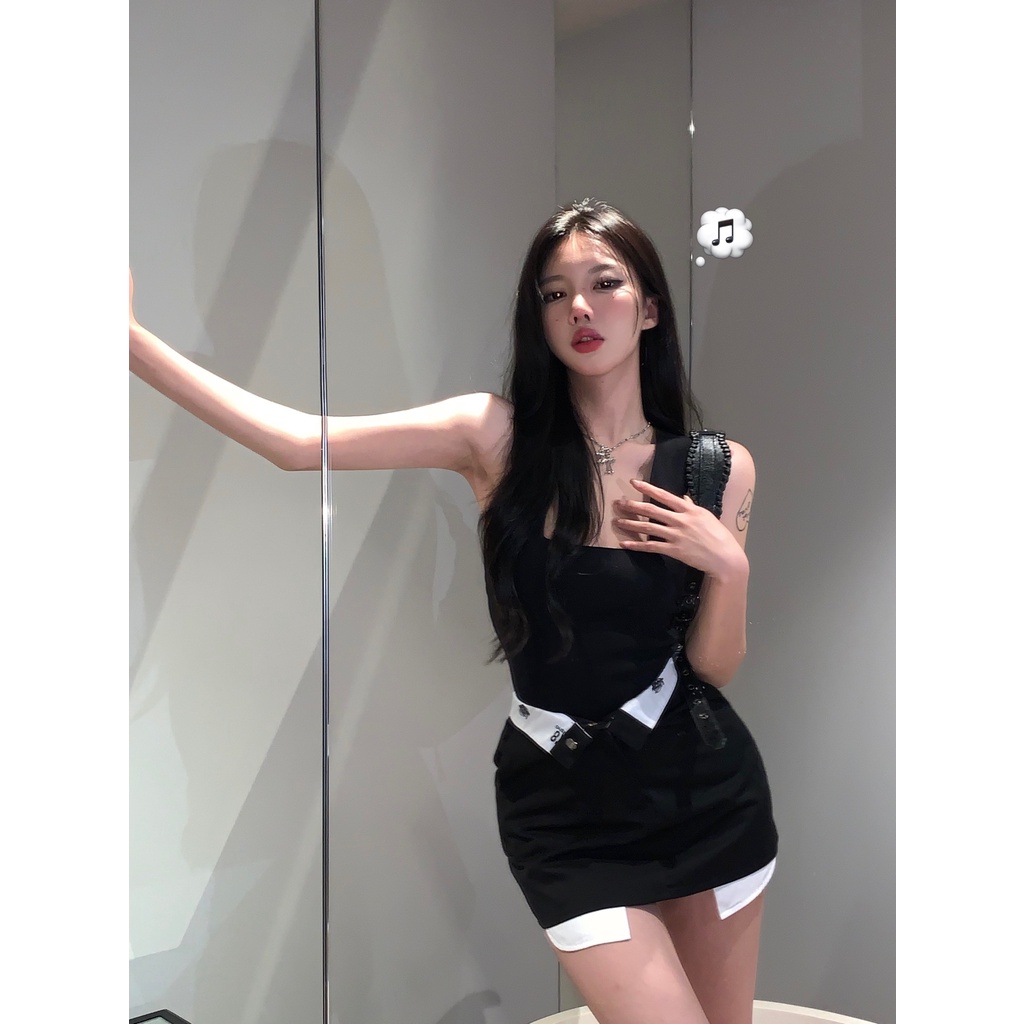 QADCOL  Bộ Áo Dệt Kim Ôm Dáng Màu Đen + Chân Váy Thiết Kế Cổ Tay Đẹp Mắt Cho Nữ