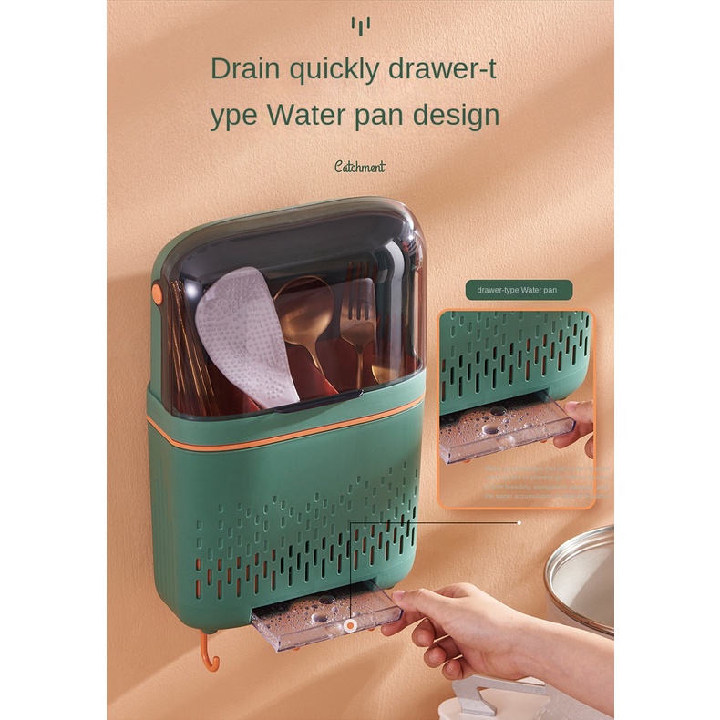 Giá Đỡ Đũa Muỗng Hai Tầng Bằng Nhựa Gắn Tường Không Đục Lỗ Đa Năng Cho Nhà Bếp