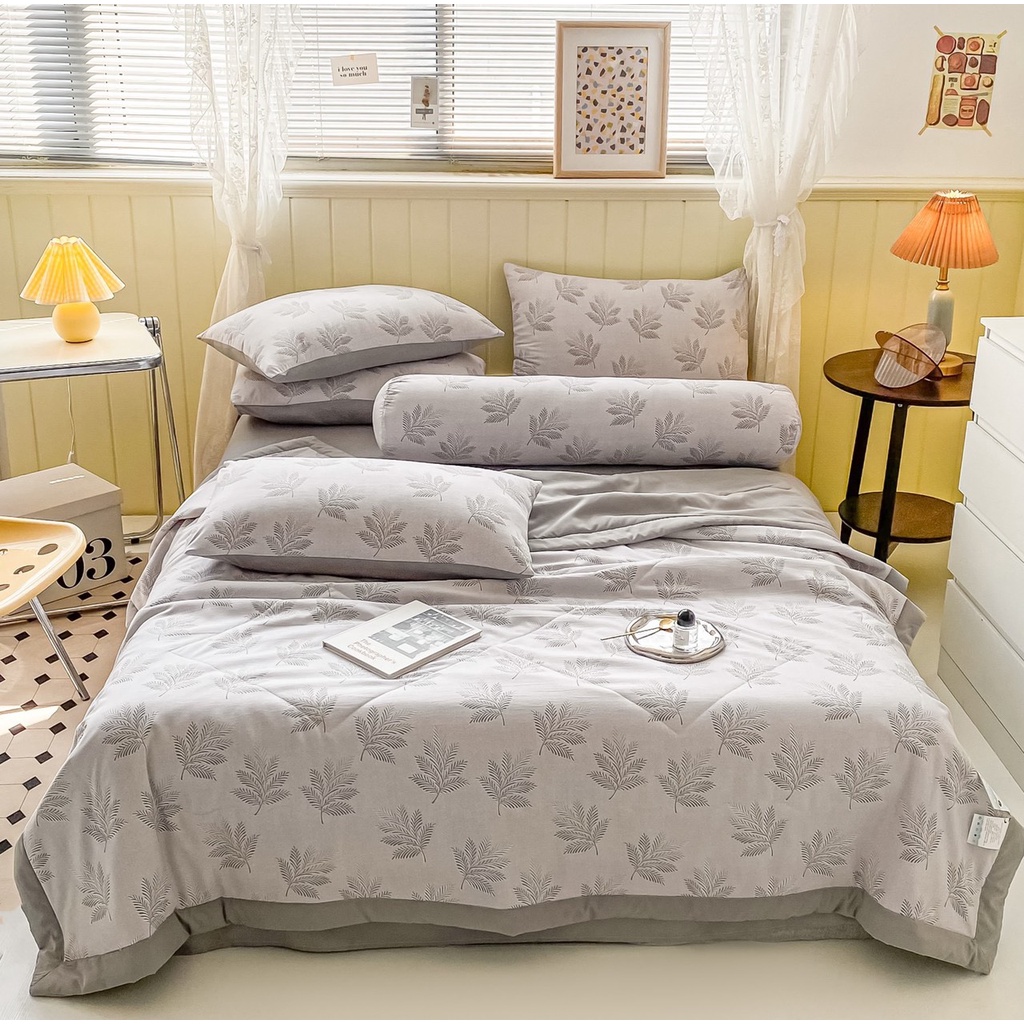Trọn Bộ Chăn Ga Gối Cotton Đũi Kẻ Anivia, chăn đã có ruột Chất Vải Mềm Mịn, Dầy Dặn, Đủ Kích Thước