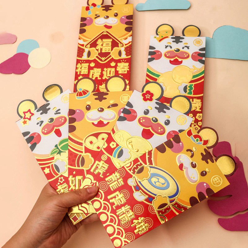 Set 6 bao lì xì hình hổ hoạt hình năm mới 2022
