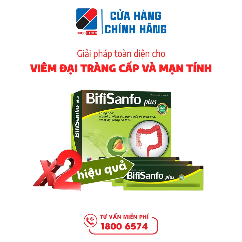 Men vi sinh Bifisanfo Plus hỗ trợ điều trị viêm đại tràng, hội chứng ruột kích thích hiêu quả hộp 30 gói