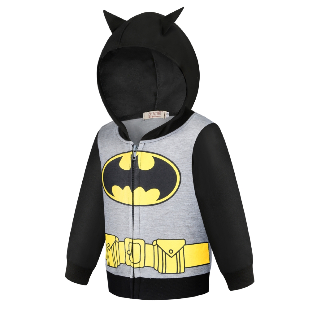 Áo Khoác Hoodie Tay Dài In Hoạt Hình Siêu Anh Hùng Batman Phối Khóa Kéo Cho Bé Trai