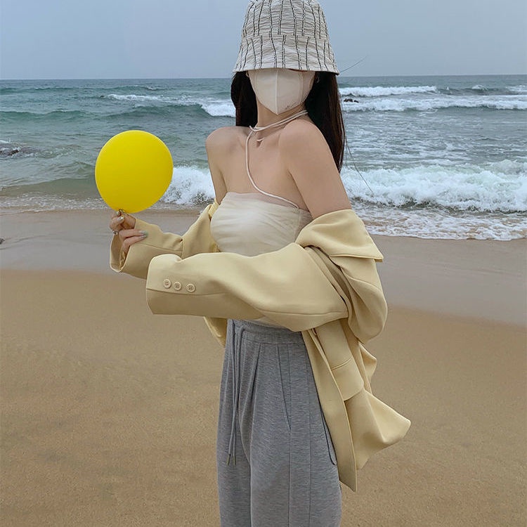 COZOK Set Áo Khoác Lưới Sát Nách + Áo Khoác Cardigan Tay Dài Thời Trang Cho Nữ