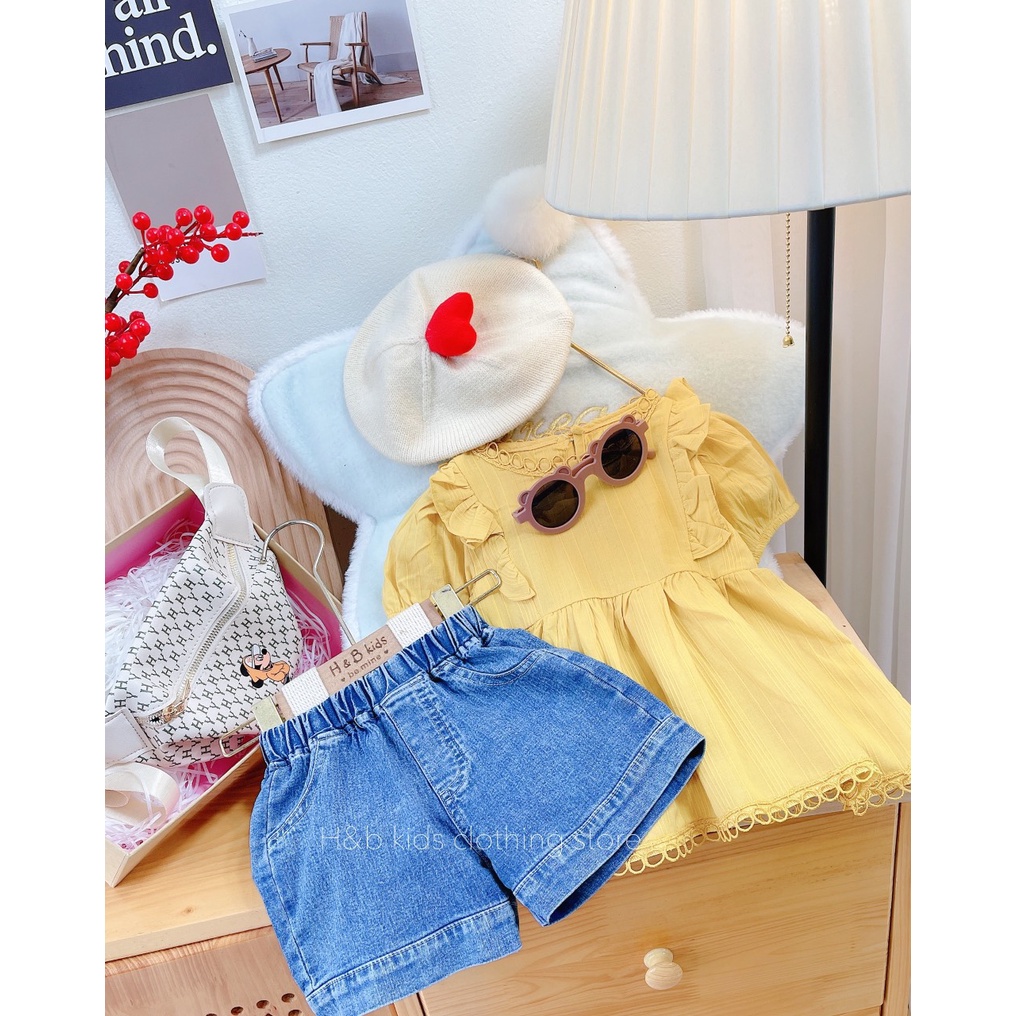 Set áo đũi ren quần jean đùi xinh xắn cho bé gái | BigBuy360 - bigbuy360.vn