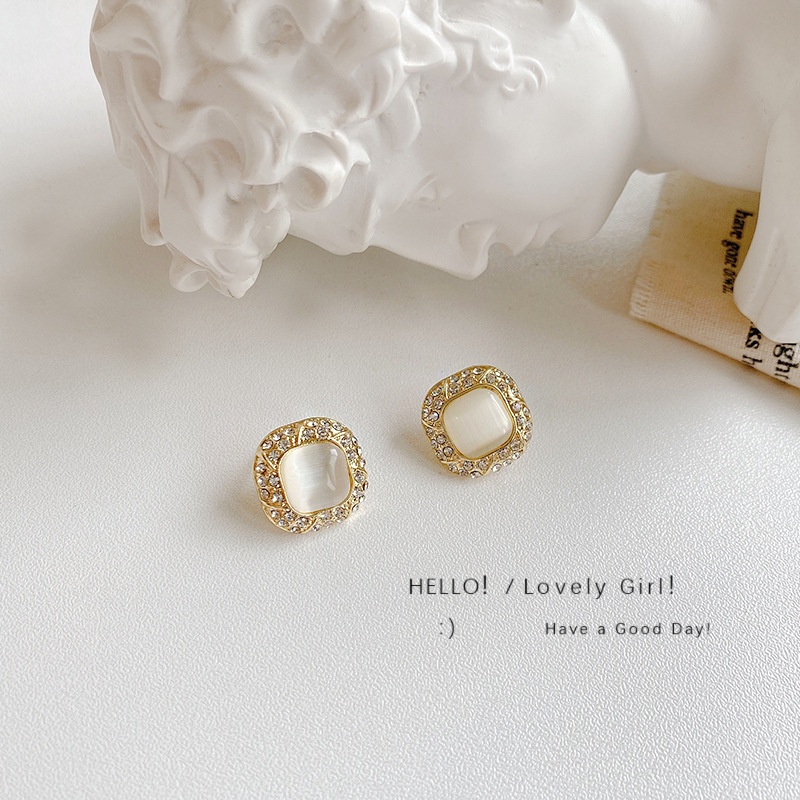 Khuyên Tai Kim Bạc 925 Đính Đá Opal Siêu Sáng Bóng Thanh Lịch Thời Trang Hàn Quốc Cho Nữ