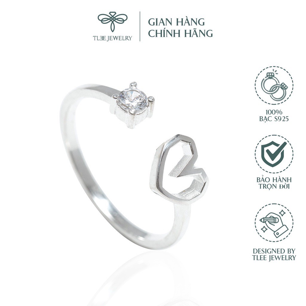 Nhẫn bạc nữ TLEE nhẫn trái tim rỗng trơn freesize TleeJewelry A0171