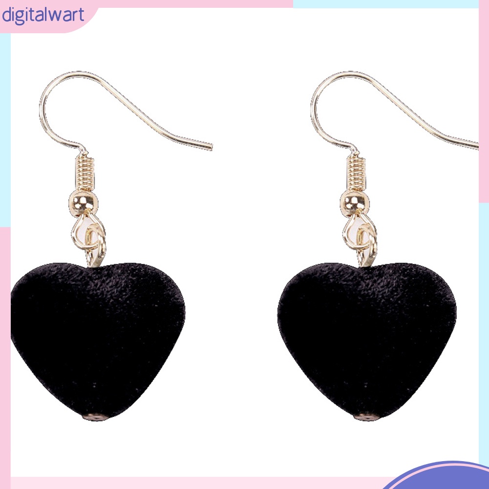 Đôi khuyên tai móc thiết kế hình trái tim chất liệu vải nhung xinh xắn thời trang dành cho nữ