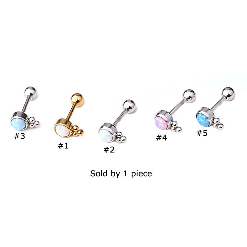 Khuyên tai bằng thép không gỉ đính đá opal 20 gage