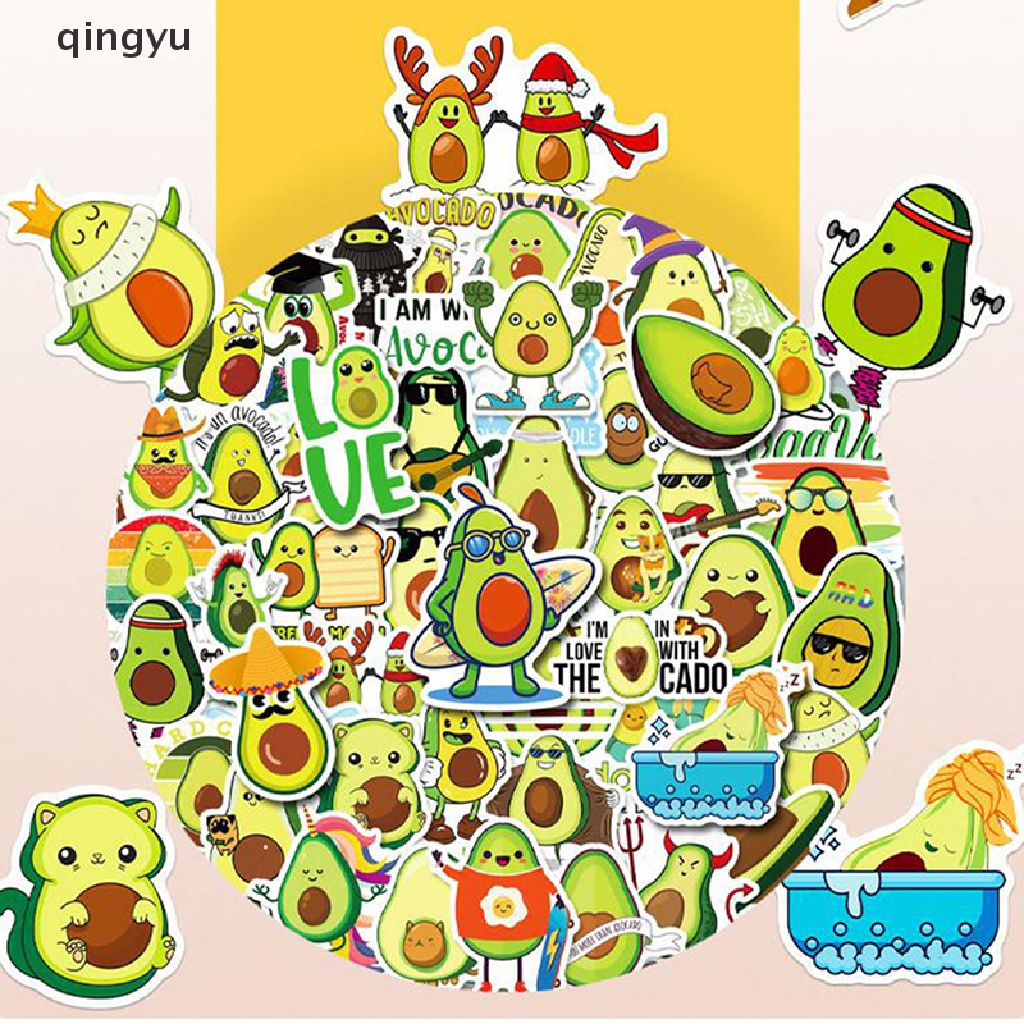 Bộ 50 Miếng Dán Hình Quả Bơ Hoạt Hình Dễ Thương Trang Trí Laptop Guitar Vali Ván Trượt Điện Thoại