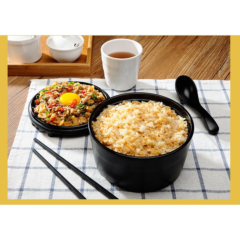 Thố tròn có nắp giữ nóng nhựa melamine đen nhám cao cấp kiểu Nhật Bản 18CM  NO42725 - Chính Hãng