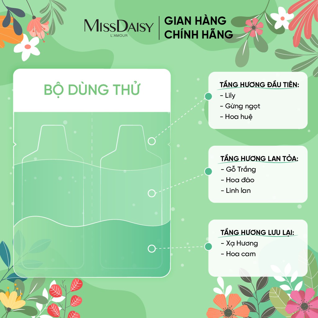 Combo 3 Bộ Dùng Thử Chăm Sóc Tóc Hương Nước Hoa MISSDAISY Chiết Xuất Hoa Huệ & Hoa Cam