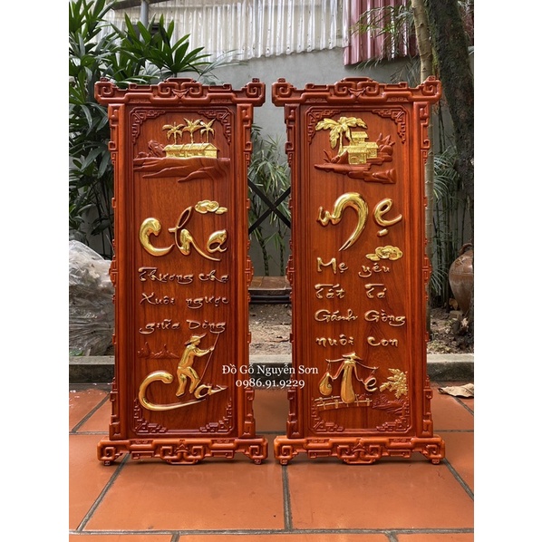 Tranh gỗ cha mẹ 42 x 98cm