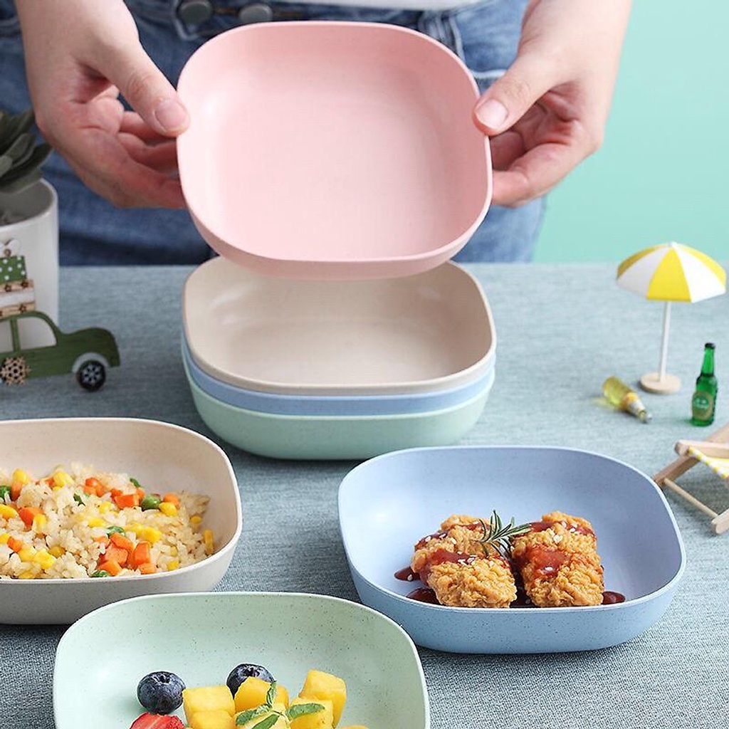 SÉT 8 CÁI ĐĨA LÚA MẠCH MÀU PASTEL LÚA MẠCH AN TOÀN SỨC KHOẺ - ĐĨA ĐỰNG ĐỒ ĂN TRÁI CÂY TIỆN LỢI GIÁ RẺ