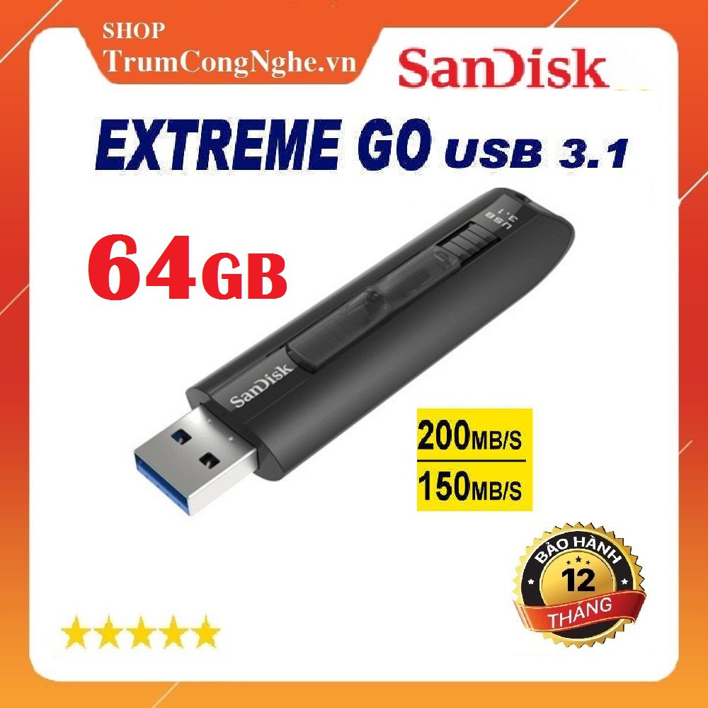 [Mã ELMS5 giảm 7% đơn 300K] USB 3.1 Sandisk Extreme Go CZ800 64GB Tốc độ Siêu Cao