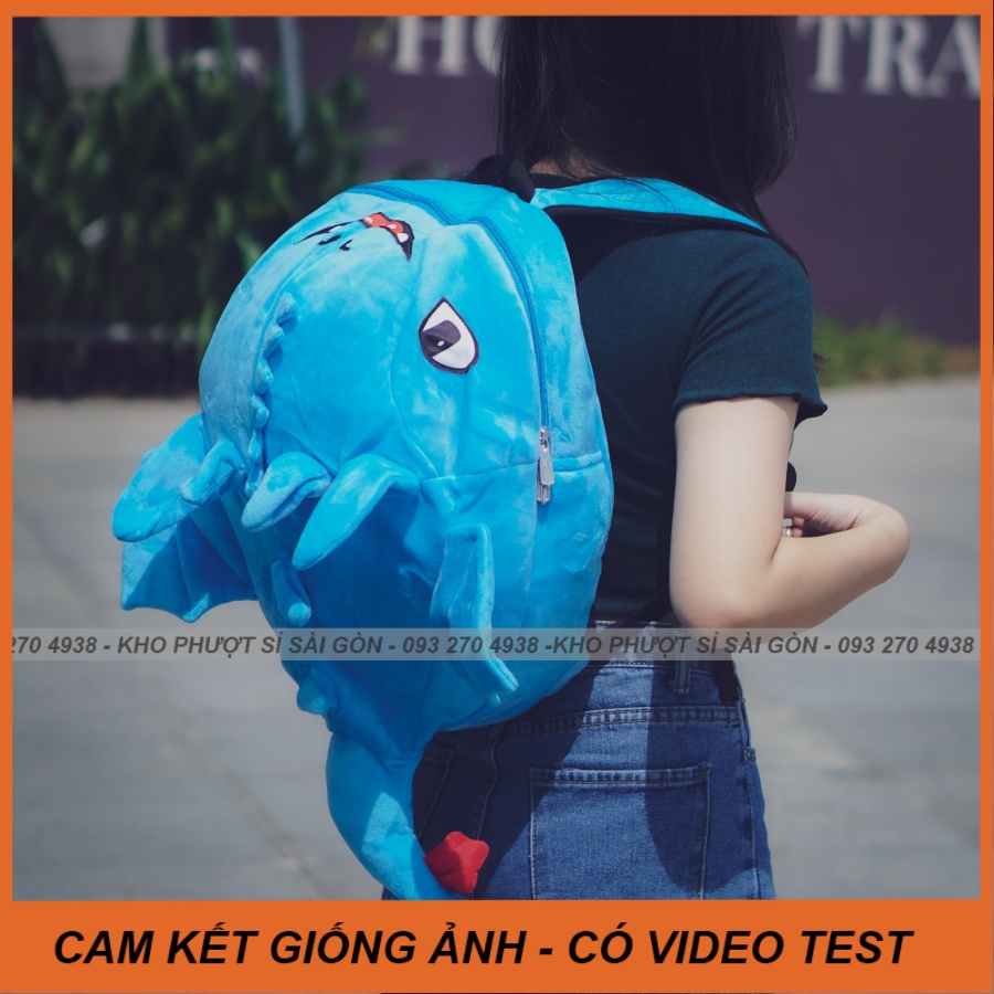 Balo vải nhung hình Rồng Sún Răng siêu Cute đi phượt màu đen mịn - Balo Rồng nhung xịn